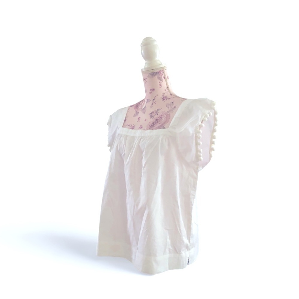 J.Crew Square-neck top in cotton poplin with pom-poms - Picture 2 of 3